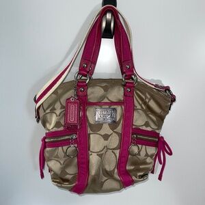 Coach Poppy Signature‎ C Spotlight Tote Khaki pink